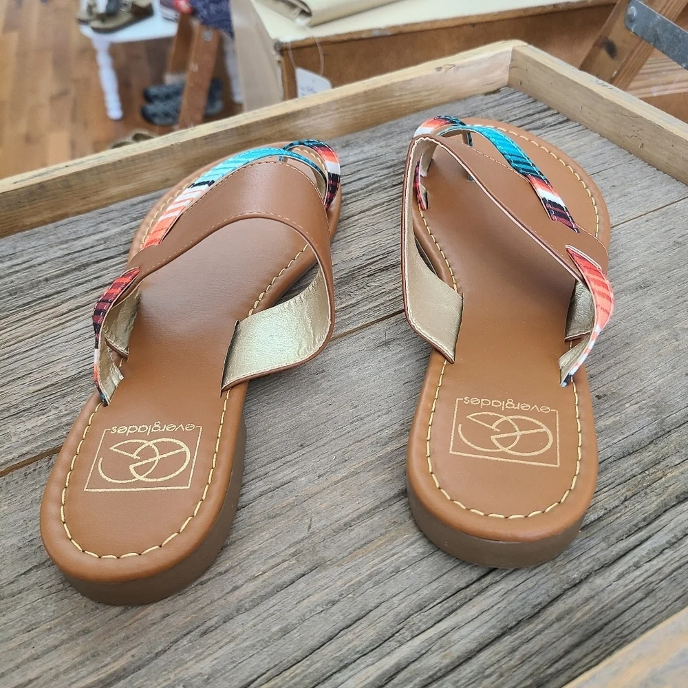 Everglades Strappy Sandal Brown Teal White Size 8